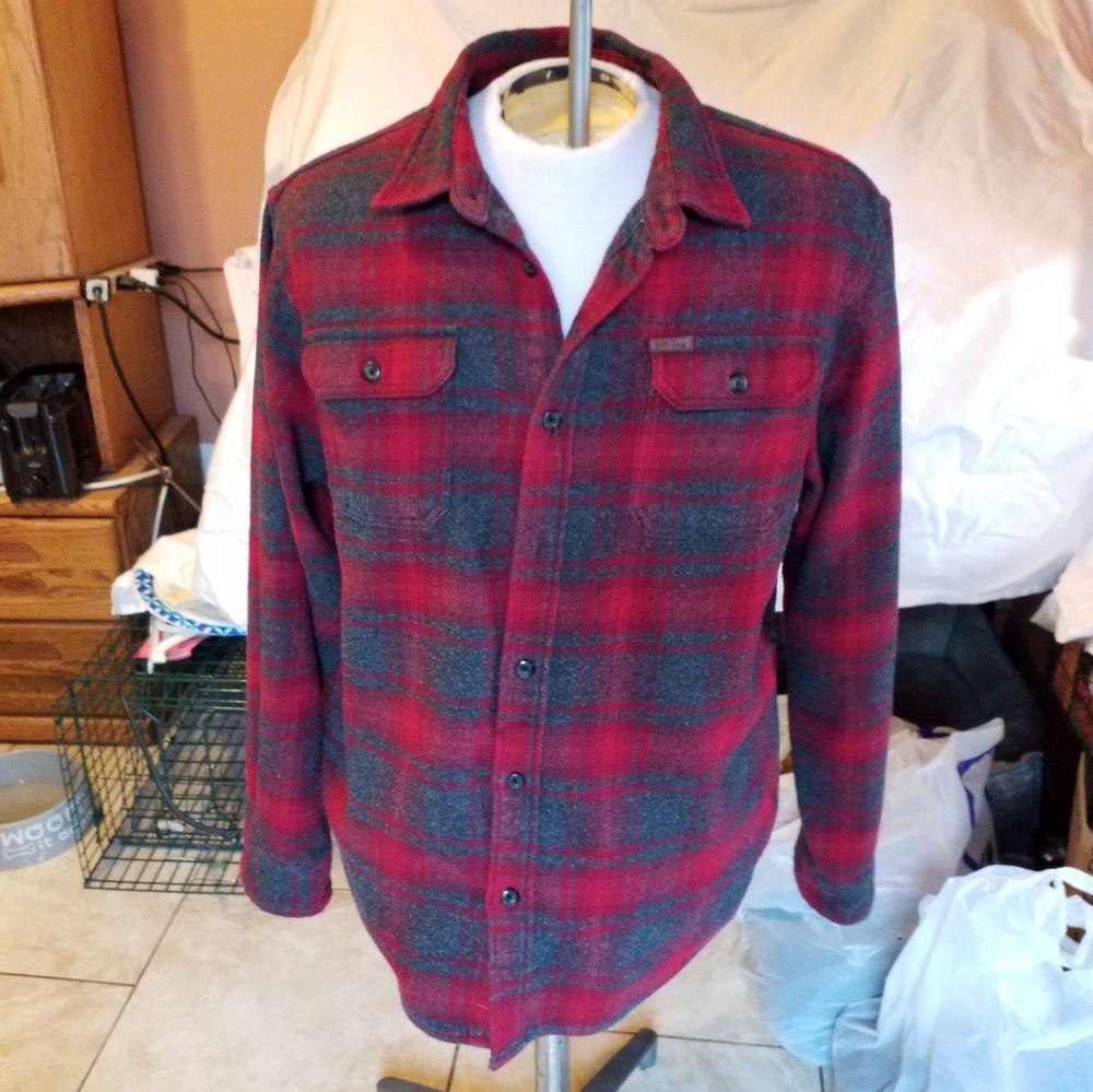Orvis Shirt Jacket Red Plaid flannel with Pockets Outdoor Shacket XL